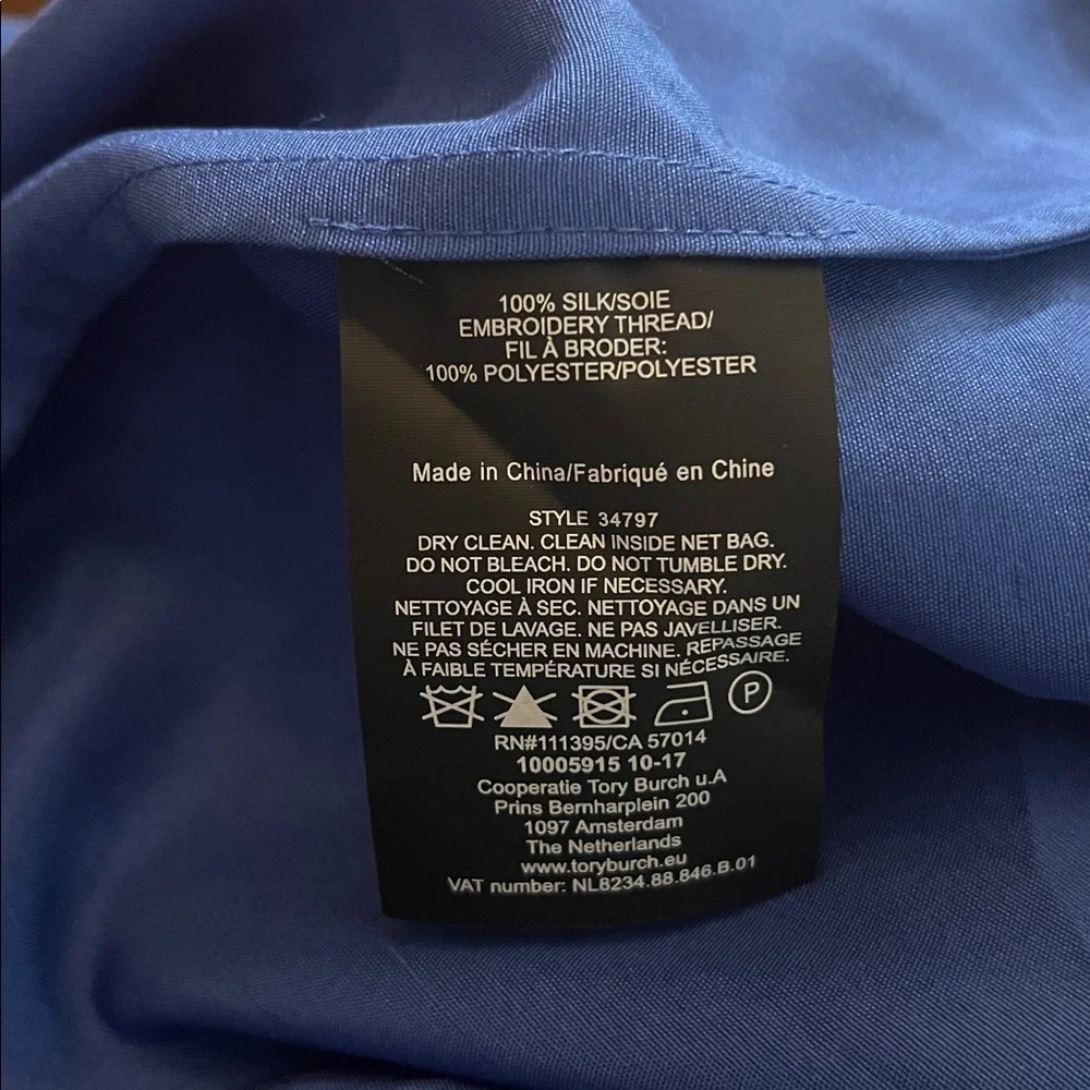 Tory Burch Royal Blue Silk Bohemian Embroidered Blouse Size 8